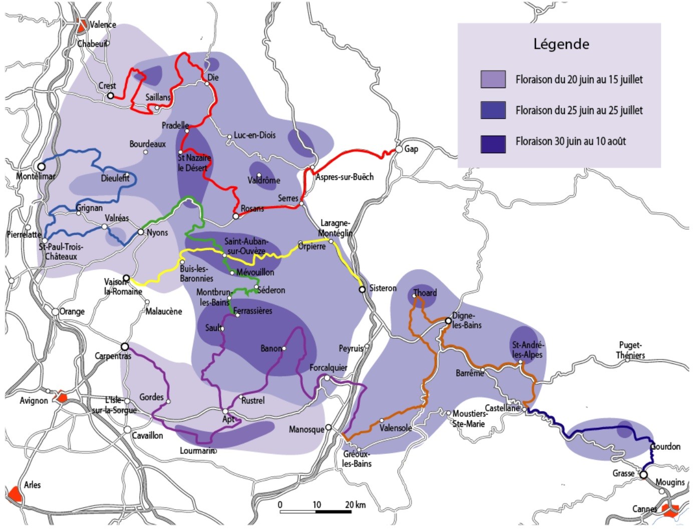 mapa pól lawendowych w Prowansji
