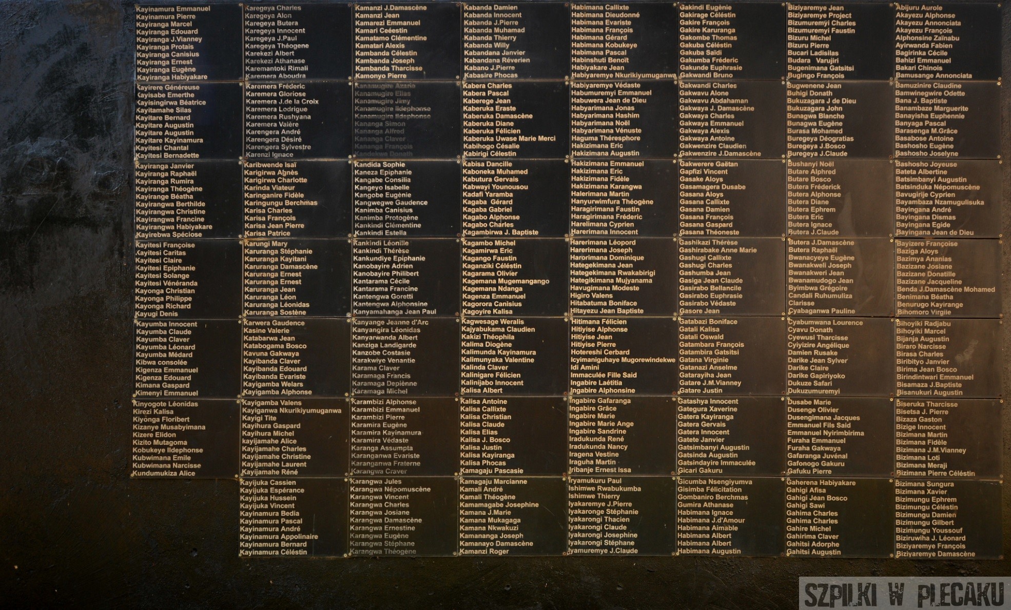 Kigali tablica pamięci z nazwiskami ofiar ludobójstwa - Szpilki w plecaku